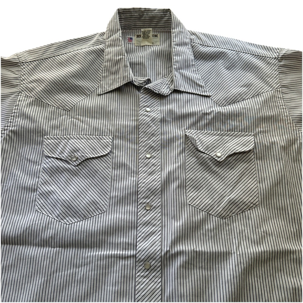 Ruddock Tall Man Extra Long Tail Black Striped Pearl Snap Vintage Western Shirt